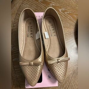 Serra memory foam, flat pointed toe shoes size. 9, color : Gold